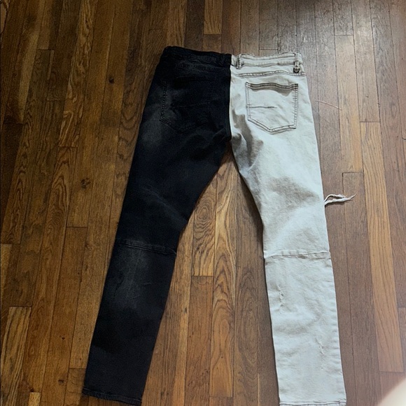 Two-Tone Black and White Distressed Jeans - Picture 3 of 3